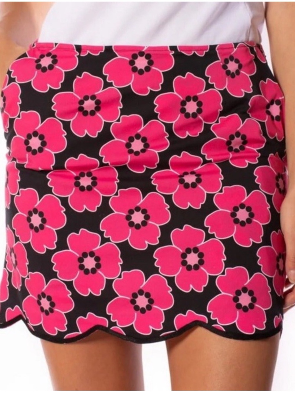 Golftini NEW Golf Skirt Skort Wanderlust Pink Black Floral Scalloped Women 14